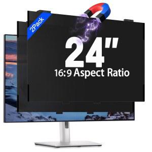 모니터용 JEAPKA 2팩 24인치 마그네틱 컴퓨터 프라이버시 스크린 필터 16:9 화면 비율, 탈착식 걸이 실드, 안티 블루 라이트 필터, 글레어 프로텍터