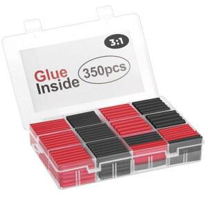 SLHINEMYI 350 PCS 3:1 열수축 튜브 키트, 접착 안감, 해양 등급 수축 랩, 산업용 7 사이즈(블랙/레드), 산업용/자동차용