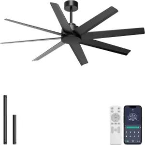 오니유 60인치 천장 선풍기 노 라이트 - 모던 블랙 8 블레이드 리모컨/APP 컨트롤 커버드 파티오 거실 상점