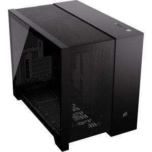 CORSAIR 2500D 에어플로우 mATX PC 케이스 u2013 팬 없음 듀얼 챔버 디자인 와이드 쿨링 유연성 리버스 커넥션 마더보드 호환 블랙