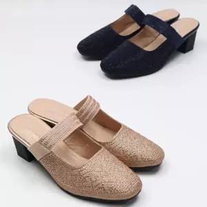 [하프클럽/]여자 스트랩 중간굽 이지 트윙클 클래식 뮬