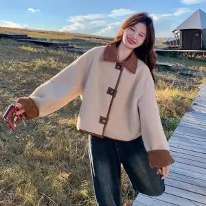 여자 겨울 외출 패션 자켓 귀여운 스타일 양면 리버시블 뽀글이 하프 코트 점퍼