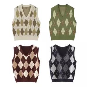 빈티지 브이넥 체크패턴 아가일 니트조끼(4color) 교