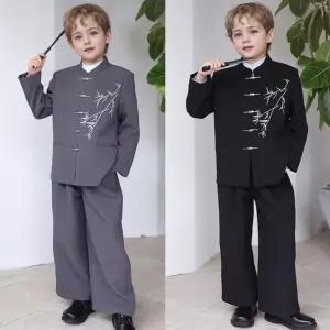 실버버클 대나무 자수 창파오 공연 무대의상 세트