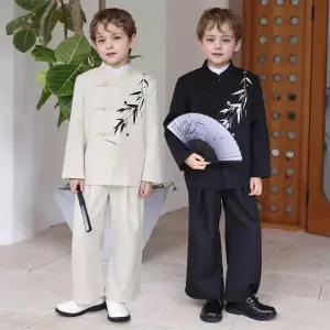 대나무 프린팅 창파오 공연 무대의상 세트(자켓 셔츠