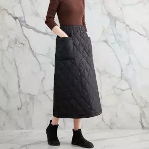 [하프클럽/]여성 겨울 필수 따뜻한 누빔 롱 치마
