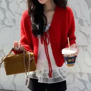 [하프클럽/]여성용 일상 크롭 브이넥 니트 카디건