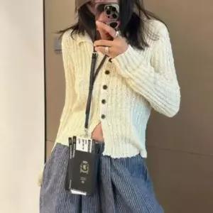 [하프클럽/]여성 데일리 사무실룩 카라 니트 가디건