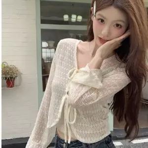 [하프클럽/]여성용 데일리 시스루 크롭 가디건 여리핏