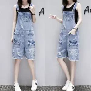 [옷은날개] 데미지 5부 청반바지 숏팬츠 멜빵 데님 오버롤 팬츠 스크래치 포인트 465
