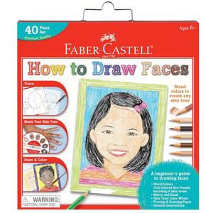 페이버 카스텔 그리는 초상화 연필 스킨 키트 방법 40피스 종이 색칠 그리기 초보자를 얼굴 위한 월드 배우기 세트 컬러 아트