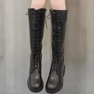 [신상오픈런]여성 레이스업 롱 부츠 슬림핏 기모 워커 스타일 (44092204)