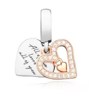 788693C01 스파클링 프리핸드 하트 로즈 투톤 펜던트 겸 댕글 참