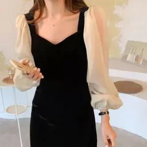 오피스룩 벨벳롱원피스 시스루벨벳롱원피스(블랙)