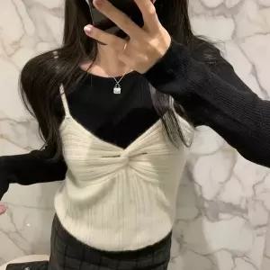 [하프클럽/]여성 골지 브이넥 레이어드 니트 베스트