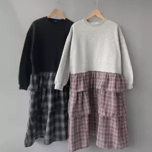 [신상오픈런]여성 체크 프릴 레이어드 기모 롱원피스 빅사이즈 캉캉 (44091931)