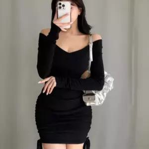 [신상오픈런]여성 브이넥 스트링 장식 미니 드레스 파티복 (44091849)