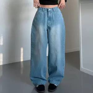 [하프클럽/]여성 스트라이프 로우라이즈 워싱 와이드 청바지