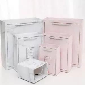 [문구/오피스] 대리석 디자인 핑크 쇼핑백 중형 고급 종이 가방