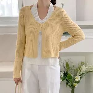 [하프클럽/]여자 봄 홀터넥 골지나시 원버튼 파스텔 벚꽃룩 가디건