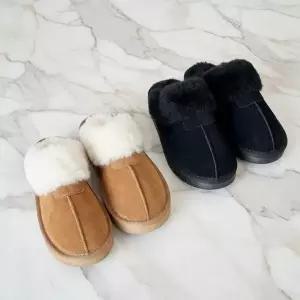[하프클럽/]여성 겨울 일상용 심플 따뜻한 퍼 슬리퍼