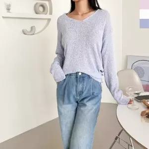 [샵앤] 국산 여성 여리핏 브이넥 데일리 니트티 WDM-WKN-2L-PPT 1049