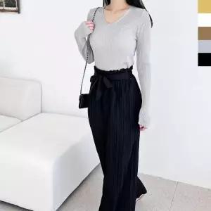 [샵앤] 국산 여성 슬림핏 5컬러 골지 브이넥 니트티 WDM-WKN-2L-PPT 1008