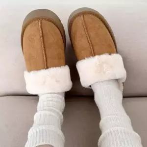 [하프클럽/]여성용 겨울 보온 퍼 기모 분리형 슬리퍼