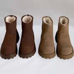 [신상오픈런]여성 겨울 앵클부츠 키높이 털안감 둥근코 가죽 부츠 (44092221)