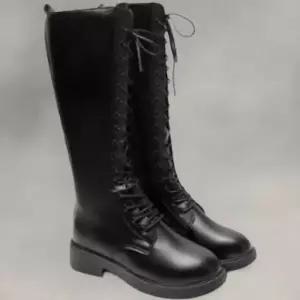 [신상오픈런]여성 슬림핏 레이스업 롱부츠 기모 워커 스타일 (44092203)