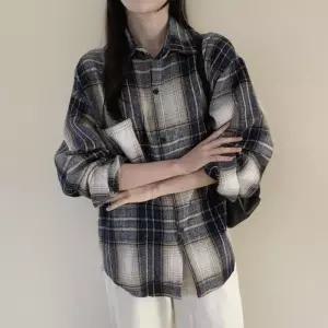 [신상오픈런]여성 체크 패턴 오버사이즈 기모 긴팔 셔츠 (44092089)