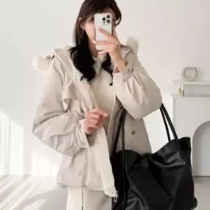 [신상오픈런]여성 후드 탈부착 퍼 점퍼 허리 조절 루즈핏 (44092030)