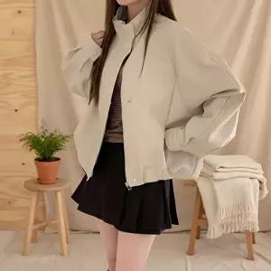 [옷자락]여성 루즈핏 스탠드카라 크롭 가죽점퍼