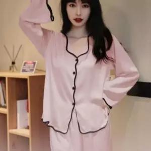 여성 간절기 실크 부드러운 파자마 잠옷 세트 잠옷 바지 선물 남성 가운