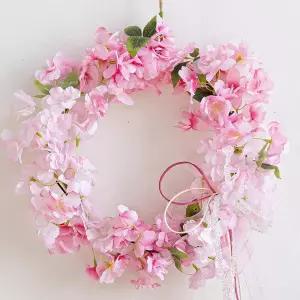 [아트박스]/플라워트리 벚꽃 조화 리스 풍성한 팝 메탈링 32X32cm 장식 소품