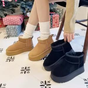 /옷자락 여자 기본 가죽 플랫폼 앵클부츠