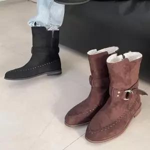 /옷자락 여자 겨울 방한 퍼 버클 앵클부츠