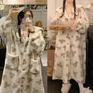 여성가운 여성 곰돌이 극세사 세일러 로브 가운 홈웨어