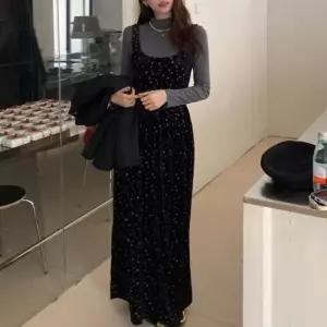 고급원피스 꽃무늬 블랙 롱원피스 겨울 패턴 원피스 데이트룩