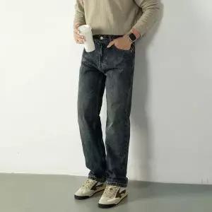 [RIZPICK]화이트블럭9 남자 테이퍼드 세미와이드 편한 네이비 워싱 데님청