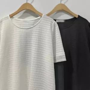 단가라 의류 레이스 반팔티 폼폼 빅사이즈 307O447S