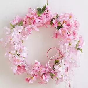 아트박스/플라워트리 벚꽃 조화 리스 풍성한 팝 메탈링 32X32cm 장식 소품