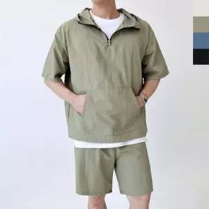 남성 여름 후드 반팔 아노락세트 1P 트레이닝복 셋업