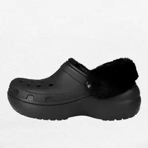 [크록스] 클래식 플랫폼 라인드 퍼즈 스트랩 클로그 겨울 방한 털슬리퍼 212854-001 2204843