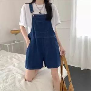 [의류] 여성 데님 점프수트 진청 오버롤즈 멜빵바지 와이드 롱 데일리 팬츠