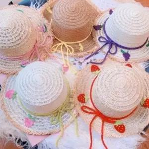 봄 자외선차단 여름 밀짚모자 아동 유아 어린이 귀여운모자 모자 가을 과일리본 준캡
