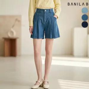 여성 뒷밴딩 핀턱 플리츠 데님 숏팬츠