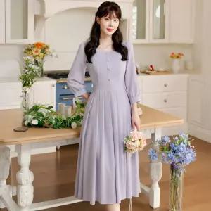 [시크라인] (~XXL까지) 헤리트 스퀘어넥 핀턱 플레어 리본 원피스 봄 가을 하객룩 오피스룩 모임룩 격식룩 빅사이즈