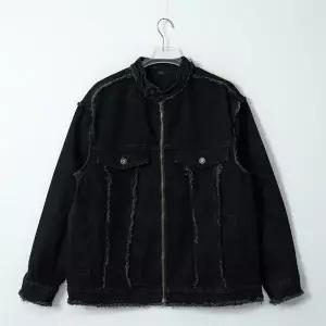 [osjarak]남자 여자 빈티지 컷오프 하이넥 스트릿 데님 자켓_P420045989