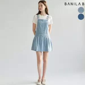 여성 데님 주름 멜빵 미니 원피스